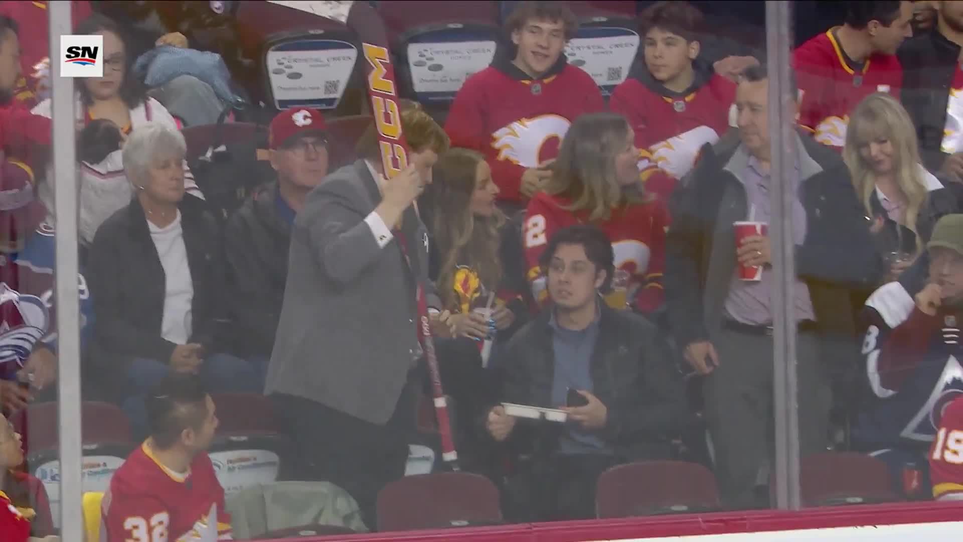 Dustin Wolf gave a young fan a stick mid game and it’s safe to say the kid was OVER THE MOON about it