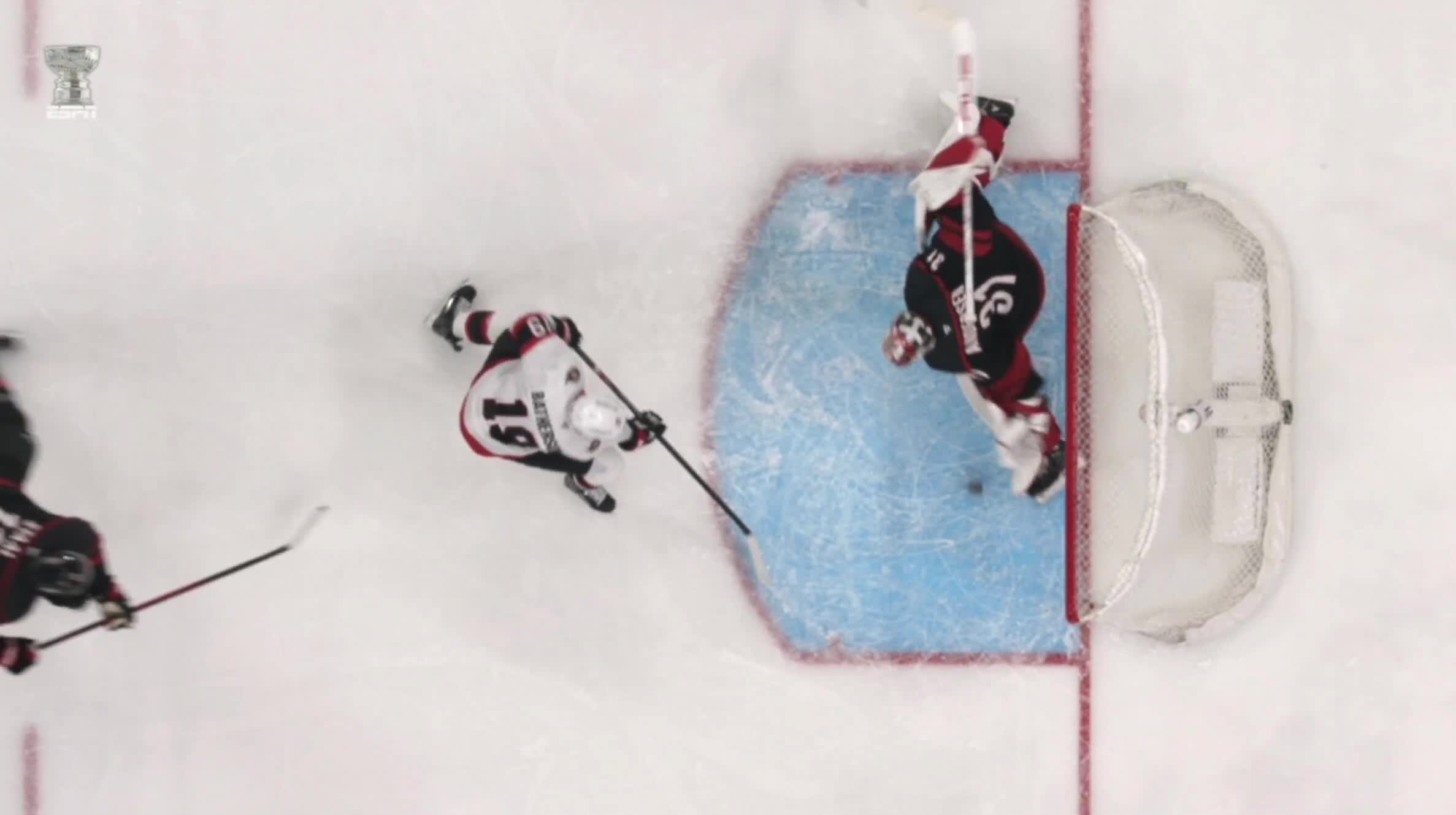 The Sens THOUGHT they tied the game, the ref ruled it a goal on the ice, but after video review, it was ruled the puck never fully crossed the line..