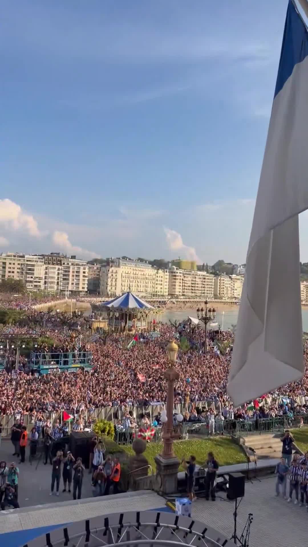 Real Sociedad captain Mikel Oyarzabal lifts the Copa del Rey in front of the fans