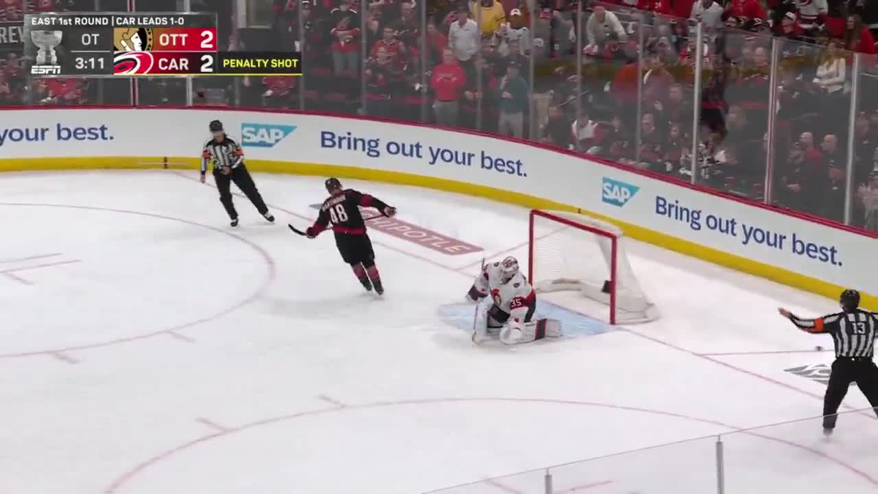 Ullmark stops the penalty shot… we play on… the Lenovo Center is speechless