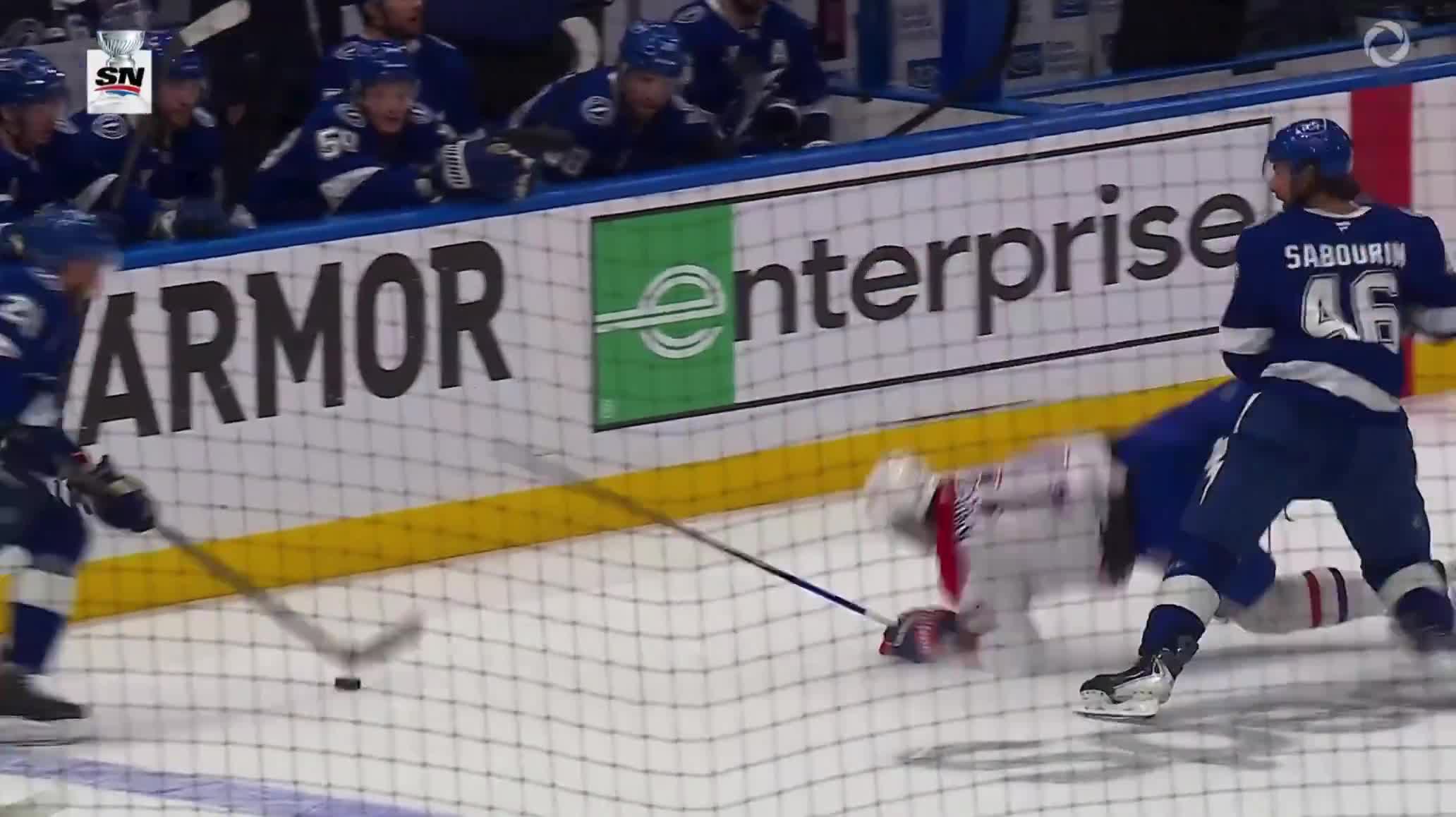 Josh Anderson has left the game after this hit from Scott Sabourin 🤕