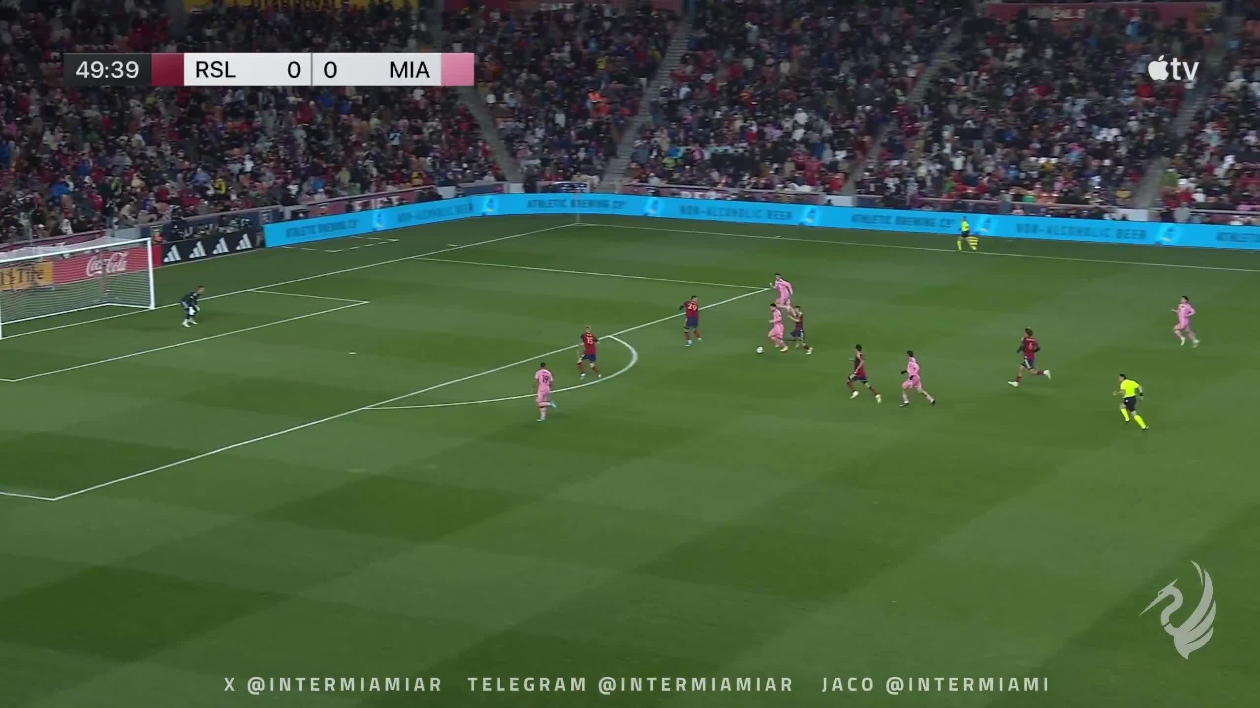 Lionel Messi, at 38, still carrying the ball from midfield and creating a chance for his teammate against Real Salt Lake