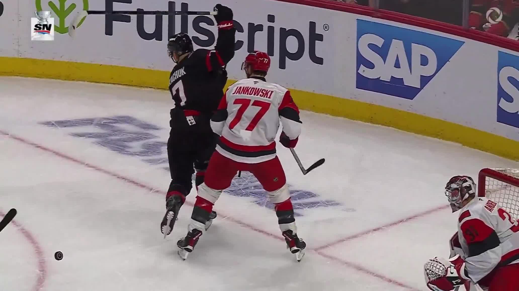 Brady Tkachuk is incorporating some soccer into his game... and it NEARLY worked