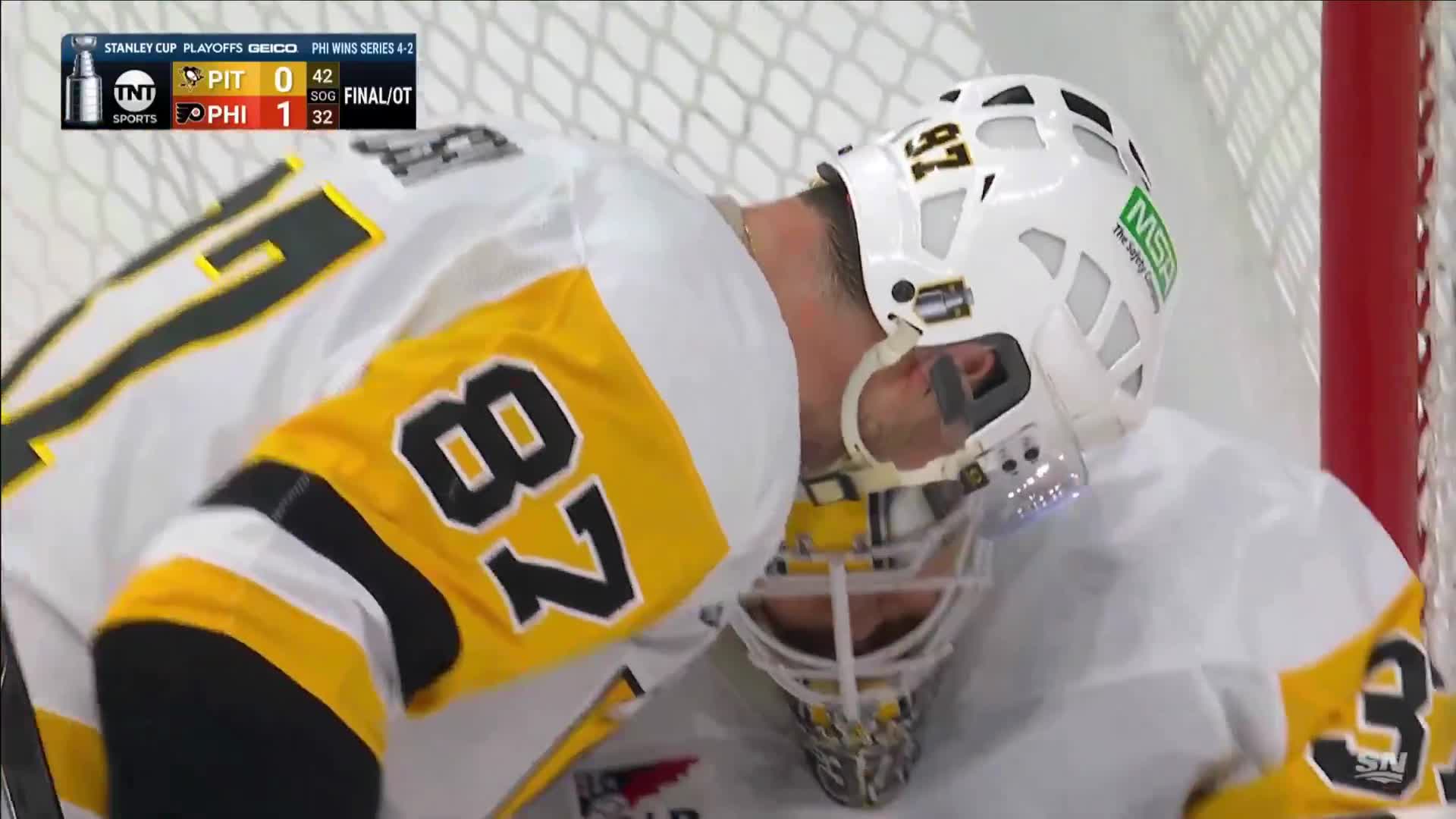 Penguins eliminated and Sidney Crosby immediately goes to console his goalie