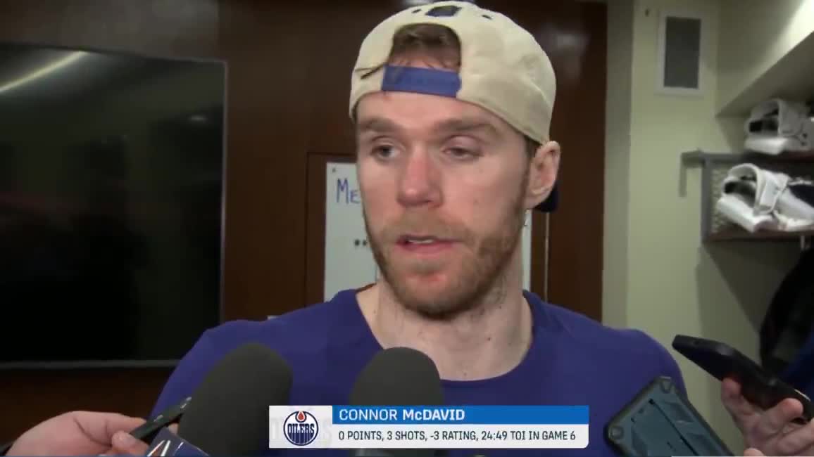 Connor McDavid speaks with the media following the end of the Oilers season