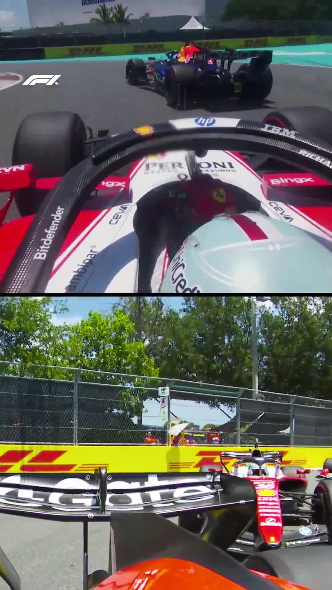 Leclerc and Verstappen battled it out for a few corners in the closing stages of FP1