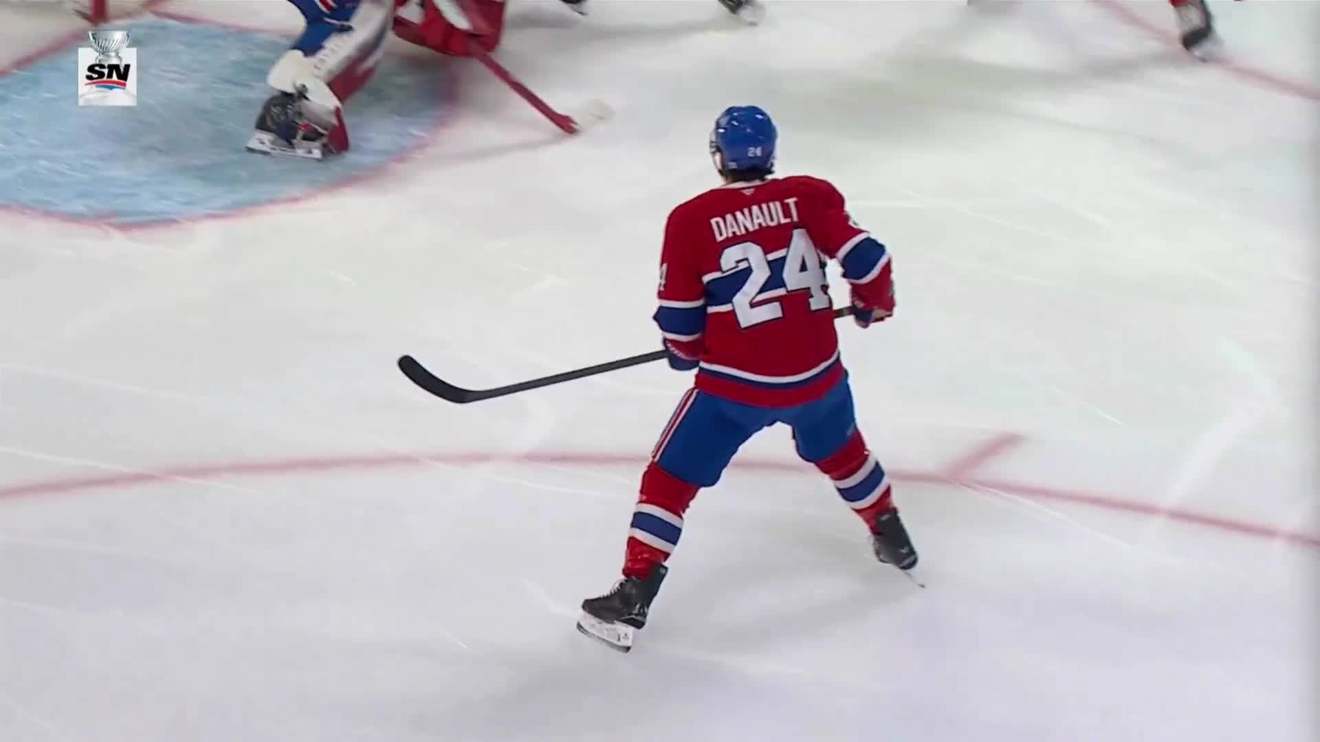 The puck beats Jakub Dobes five-hole but… Phil Danault MAKES THE SAVE