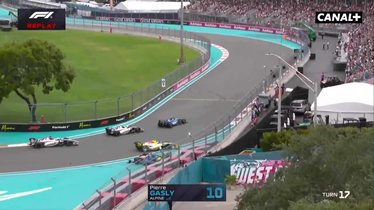 Pierre Gasly's Alpine flips after a collision with Liam Lawson