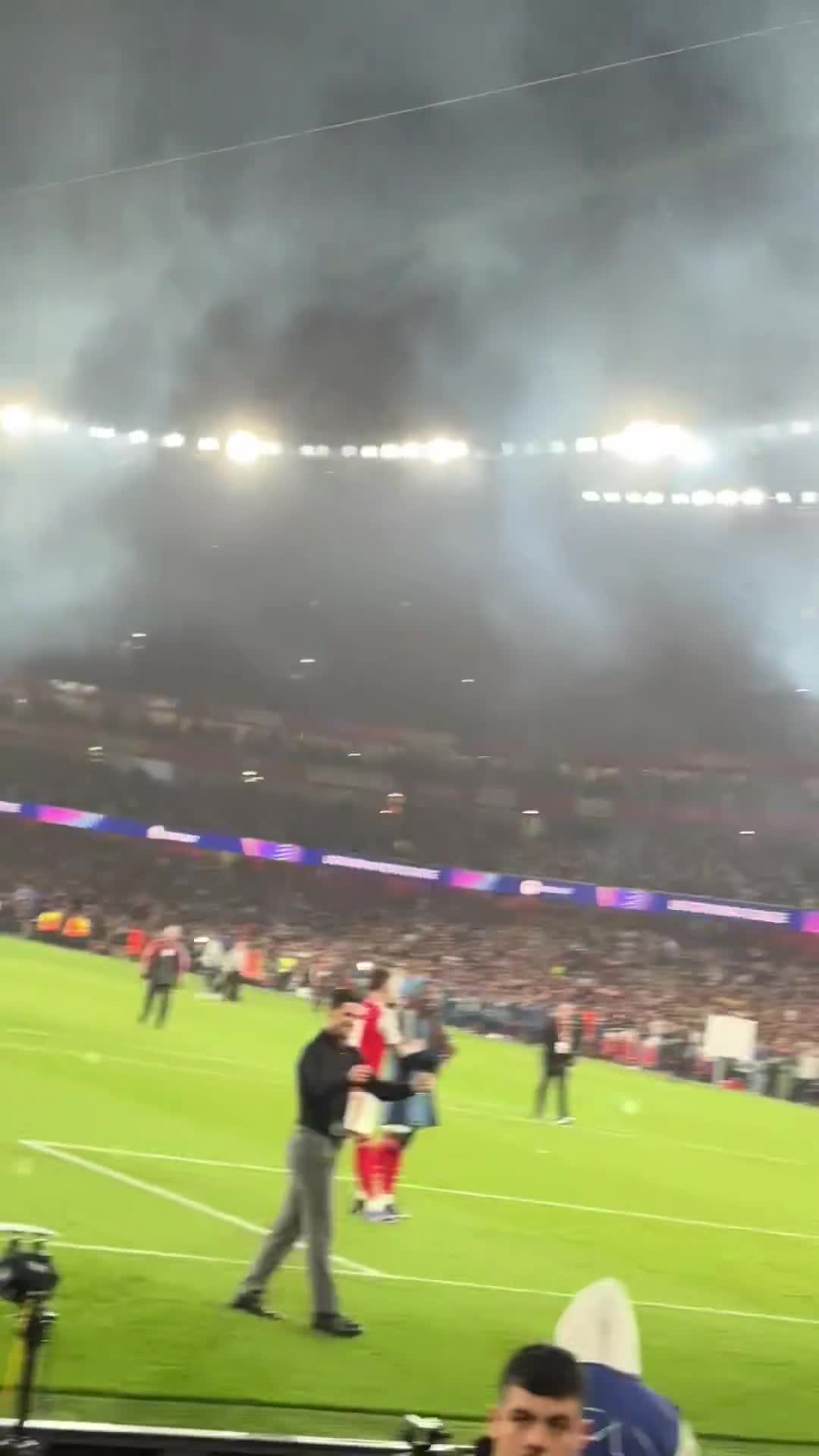 Celebrations after match at Emirates Stadium on huge night for Arsenal.