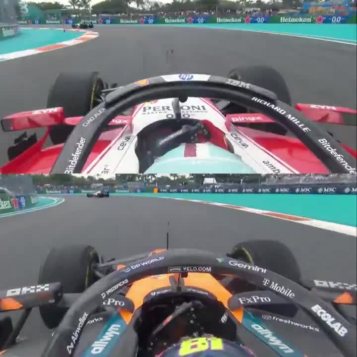 Leclerc almost eats the wall, steps on a wet part of the track, and even then Piastri can't overtake