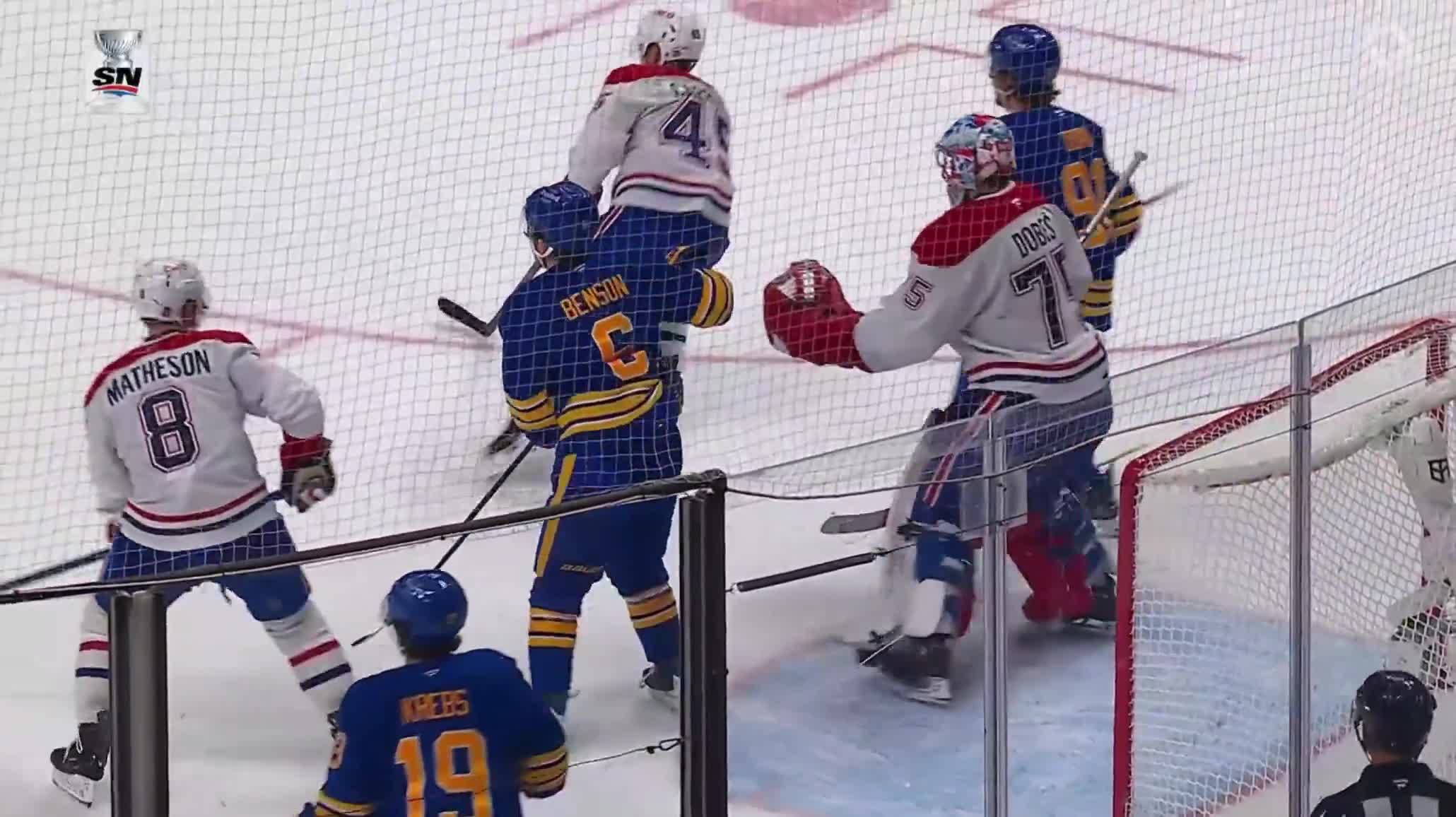 Jakub Dobes gave Zach Benson a couple shots in front of his net and then had some words for him too