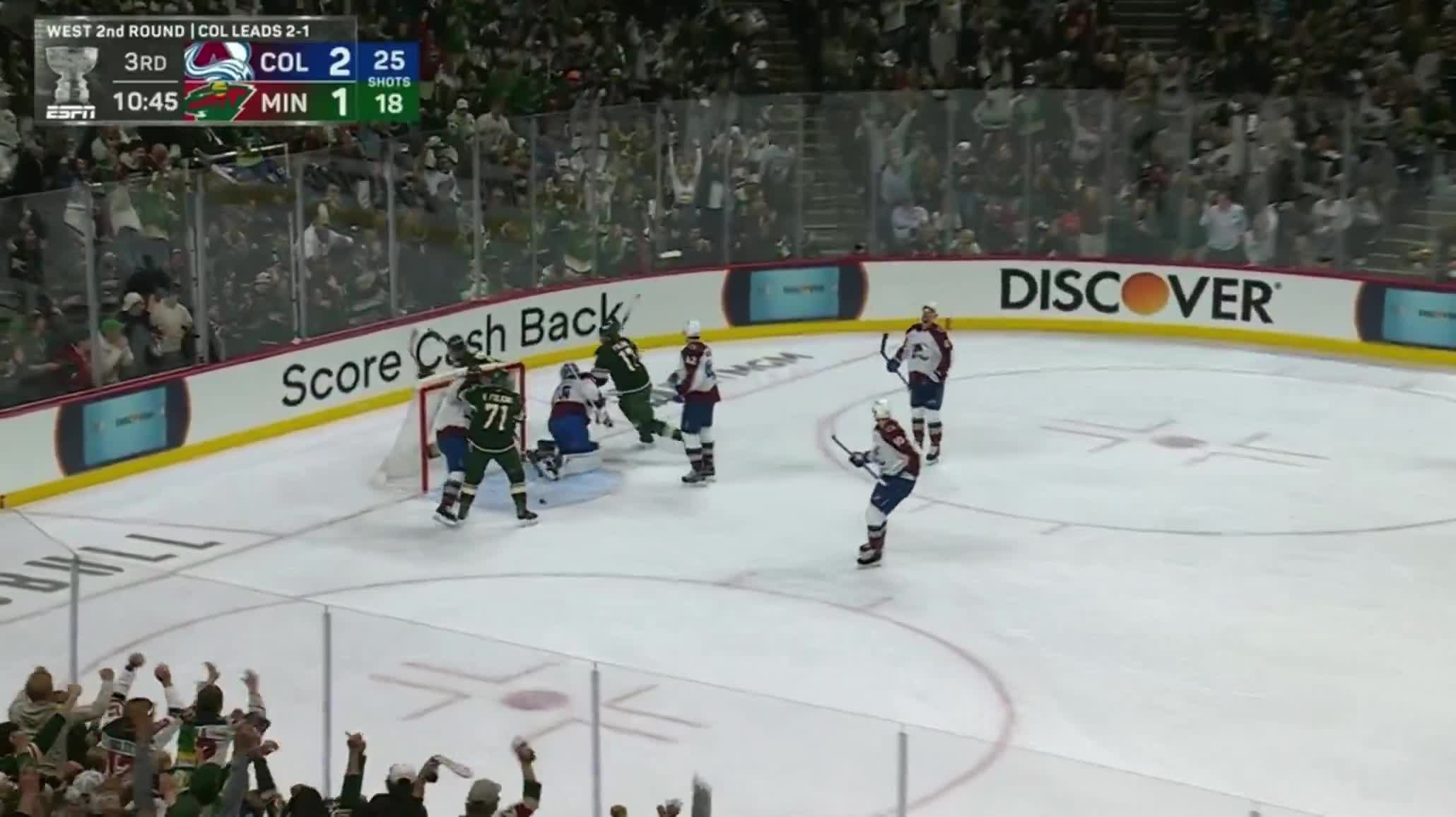 Quinn Hughes finds Nico Sturm, who makes no mistake, and the Wild tie it back up