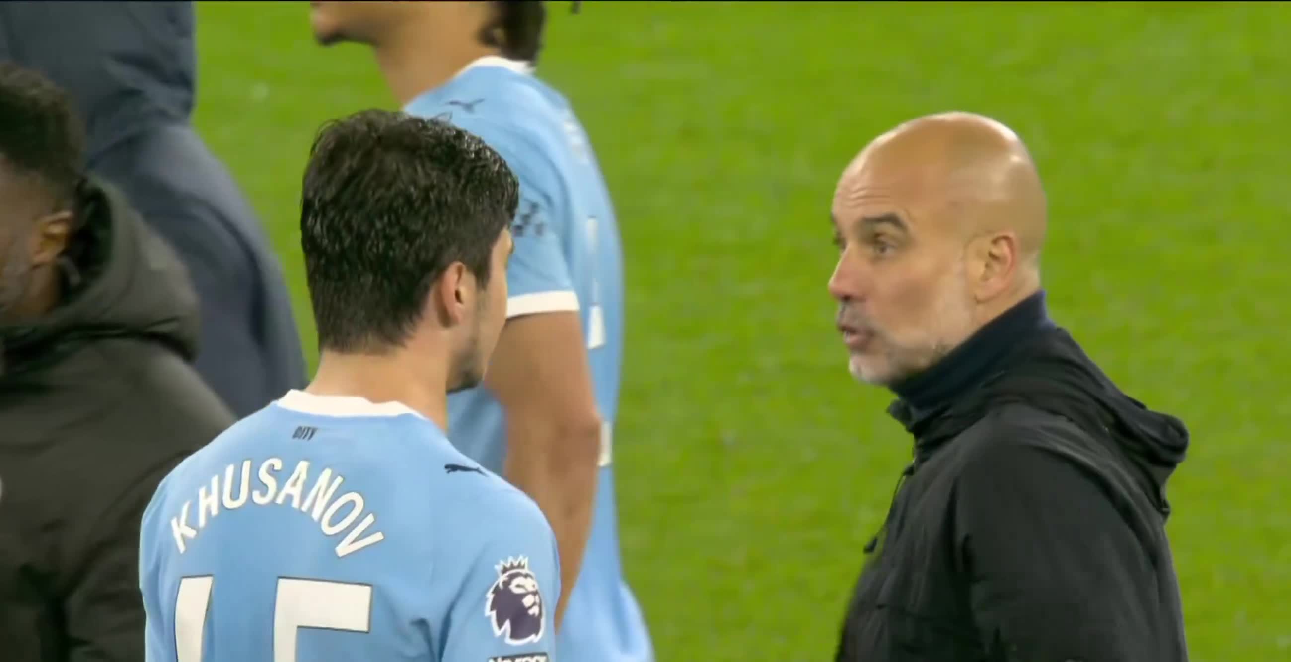 Pep giving Khusanov a full lesson at the end of the match