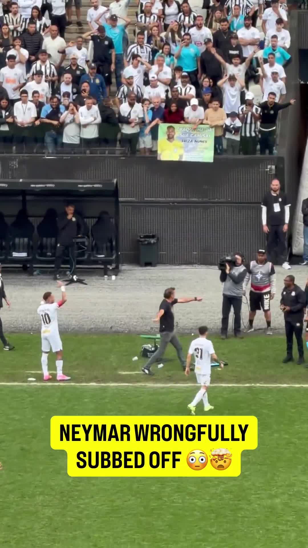 Neymar was surprised but went off. However, he then realised that another player was supposed to come off, as written on the substitution sheet