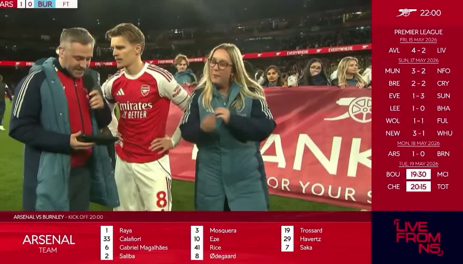 Martin Ødegaard’s end of season message to the supporters, after Arsenal beat Burnley at The Emirates.