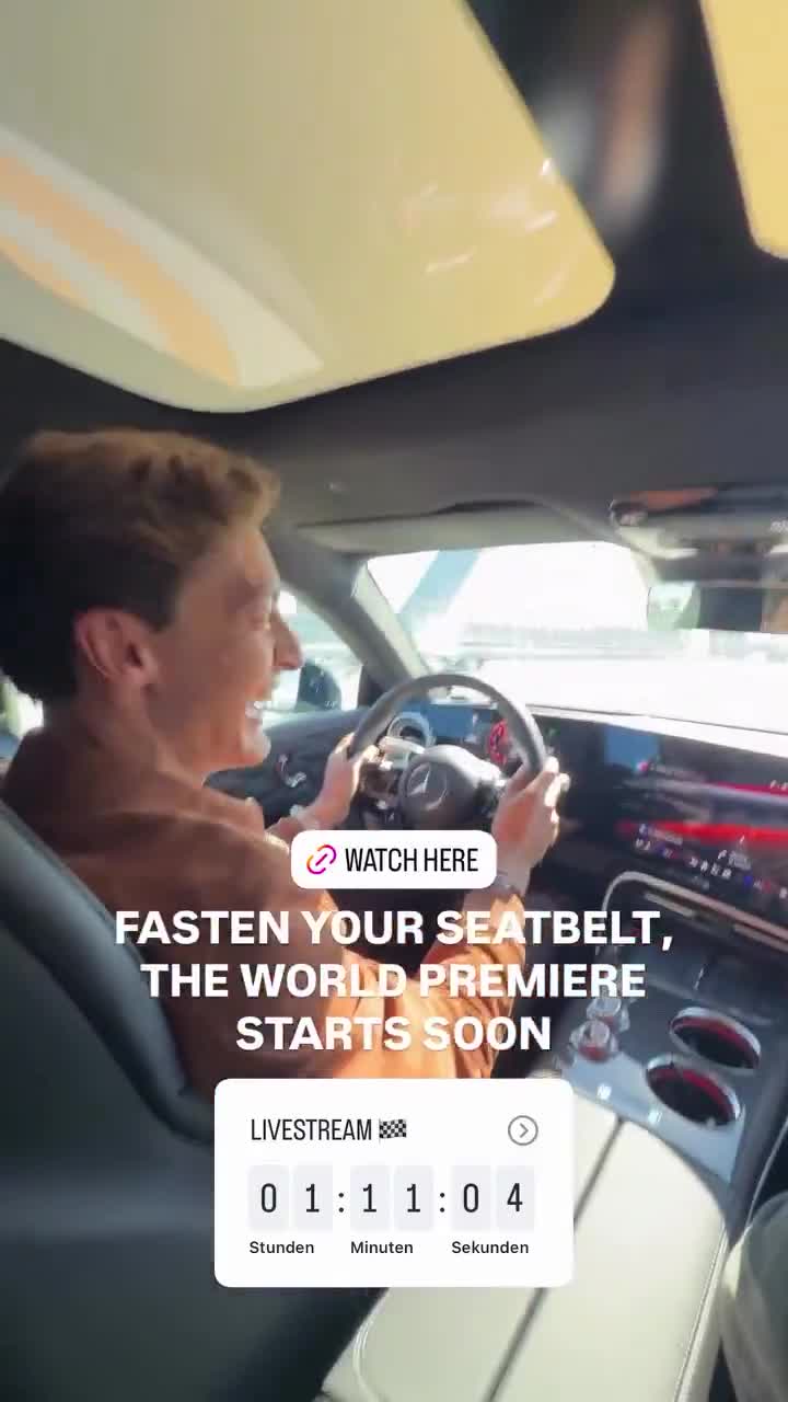 George Russell behind the wheel of the Mercedes-AMG GT 4-Door, with Toto Wolff and Kimi Antonelli riding alongside