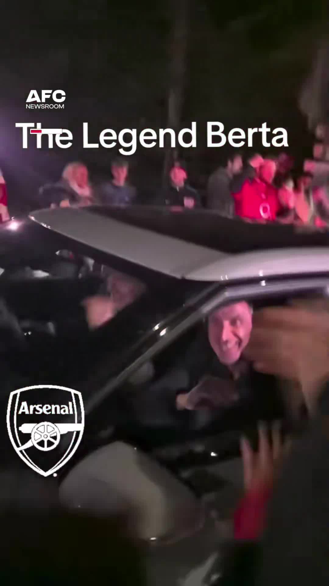 Andrea Berta celebrating with the Arsenal fans as he left the training ground, after the Gunners won the league.
