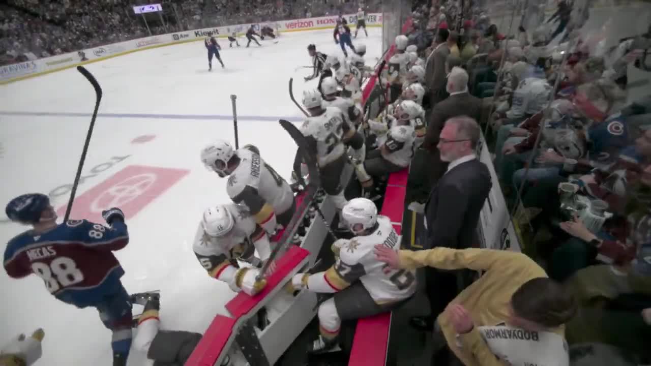 Friendly fire... Noah Hanifin caught Dylan Coghlan with a high stick on the bench