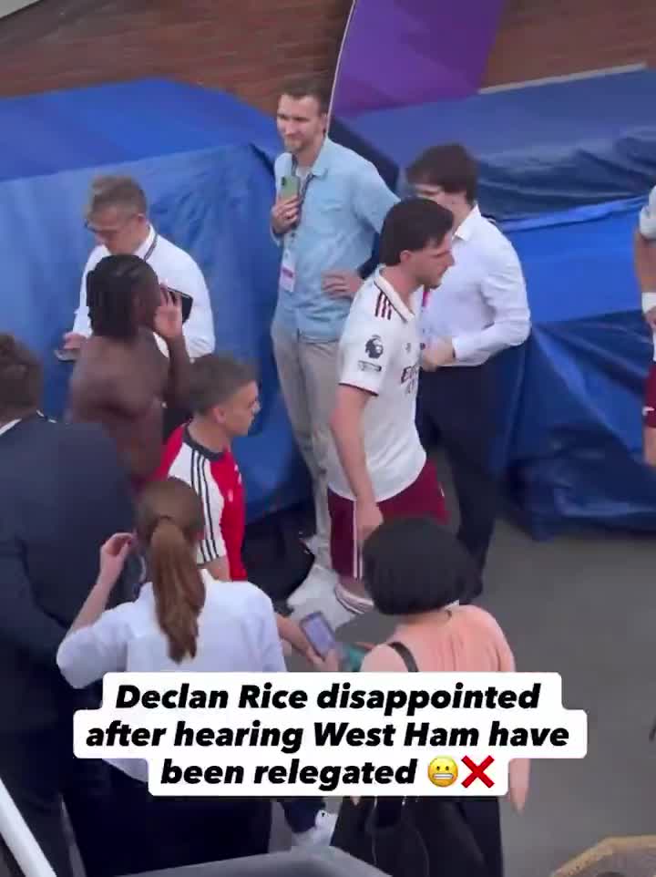 Declan Rice’s reaction after finding out West Ham were relegated