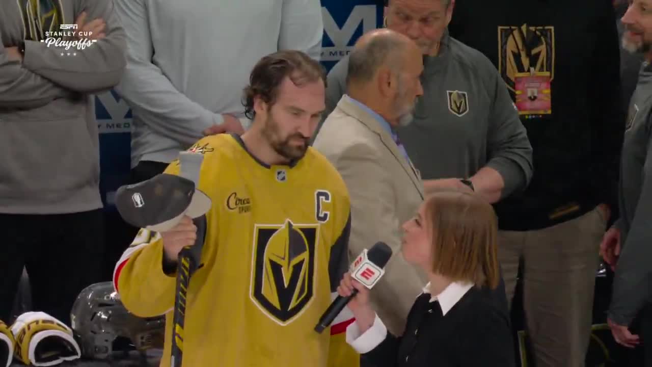 Mark Stone connects with Emily Kaplan after sweeping the Presidents' Trophy winners.