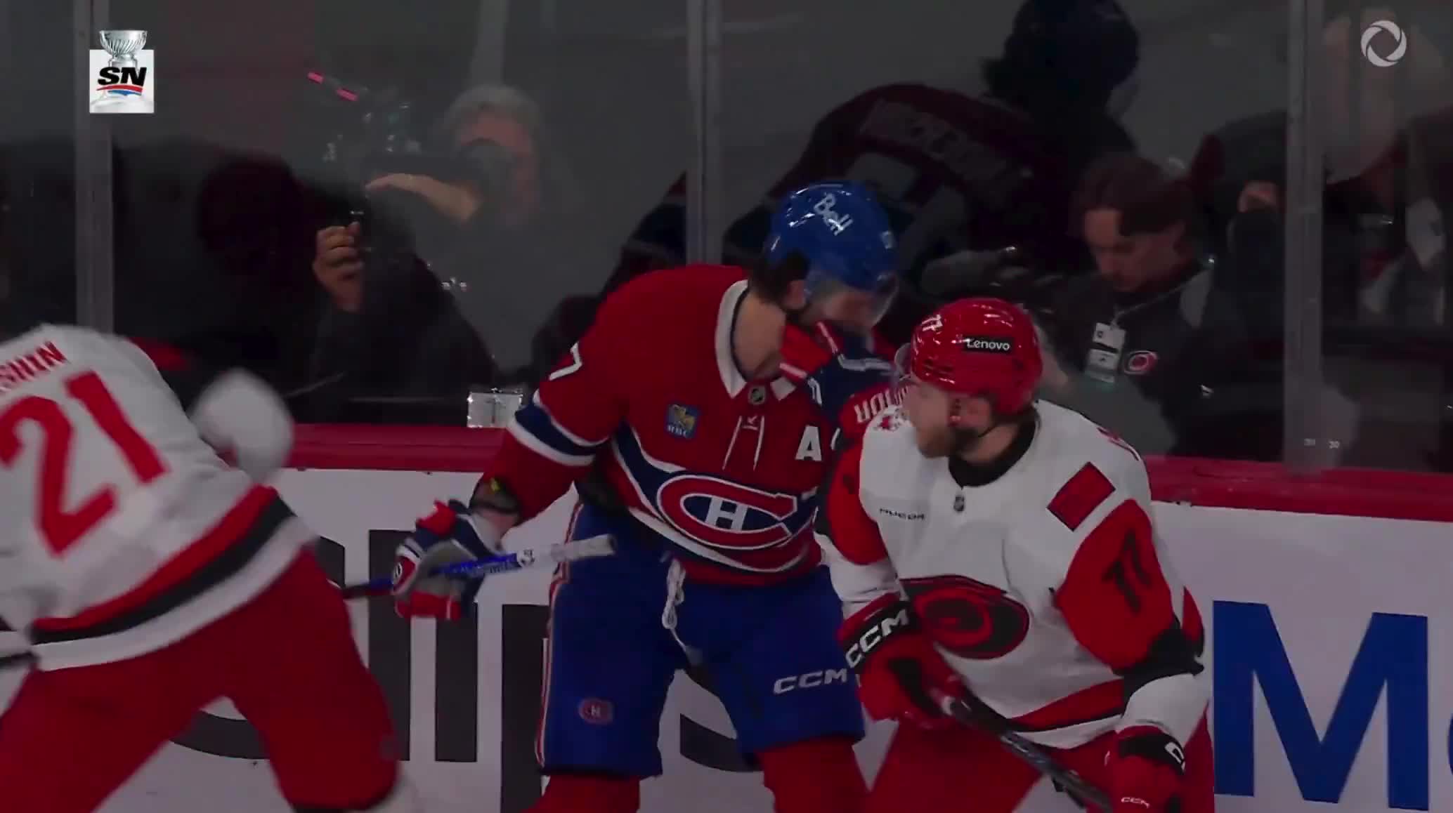 Josh Anderson took a hit up high from Alexander Nikishin, and then took his anger out on William Carrier and received an interference penalty