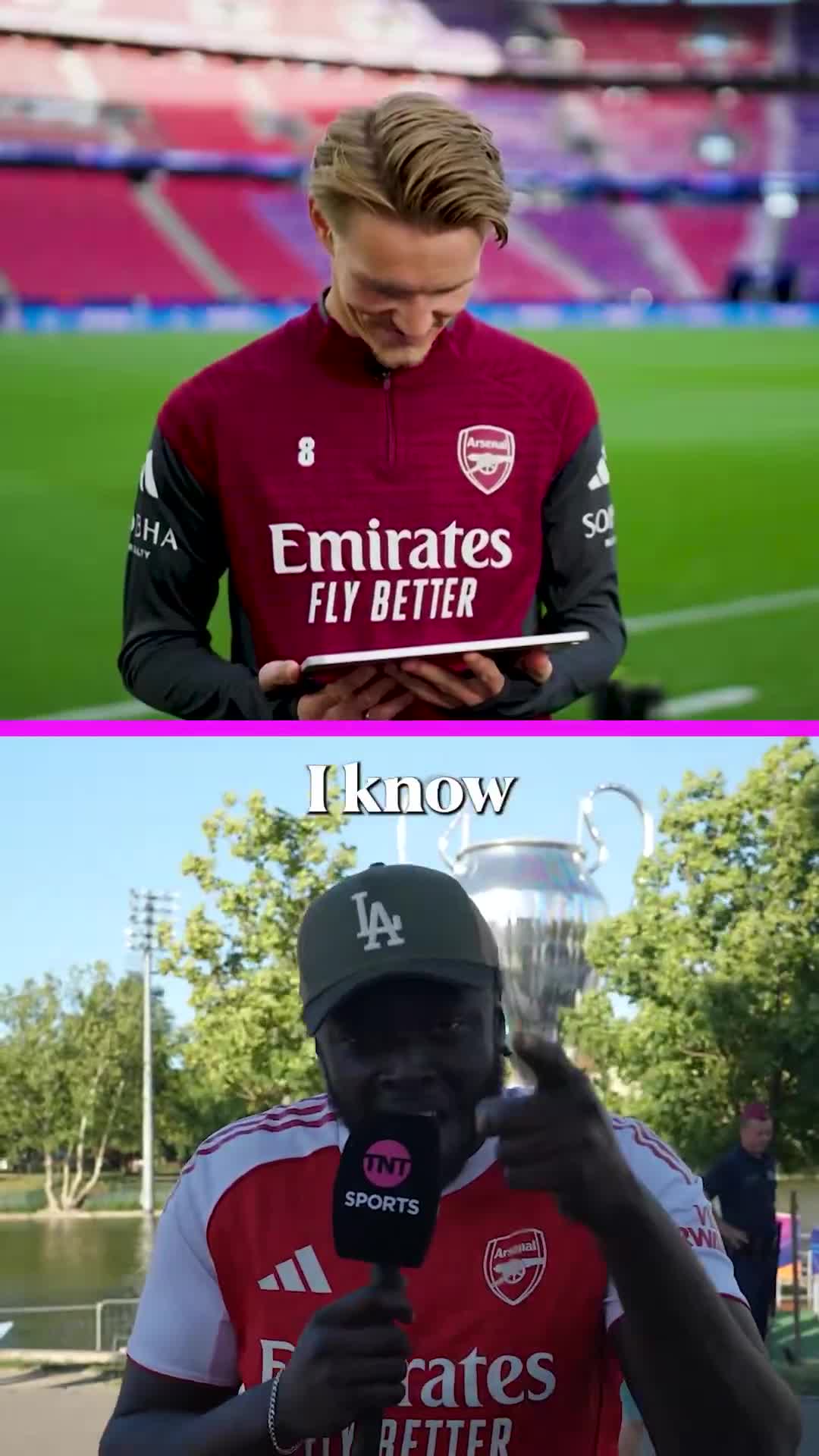 Arsenal fans send a message to Martin Ødegaard ahead of the Champions League final
