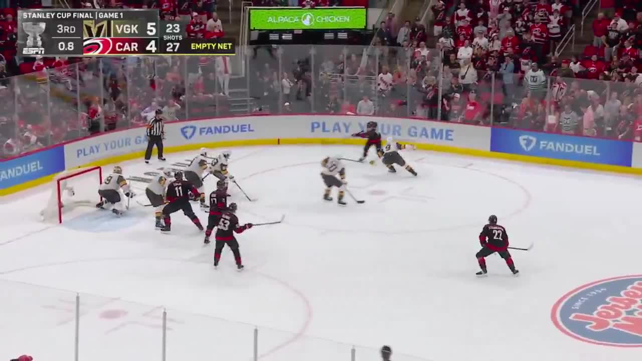Canes with a late chance at the end, but Knights hold on to win Game 1 after early 2-0 deficit