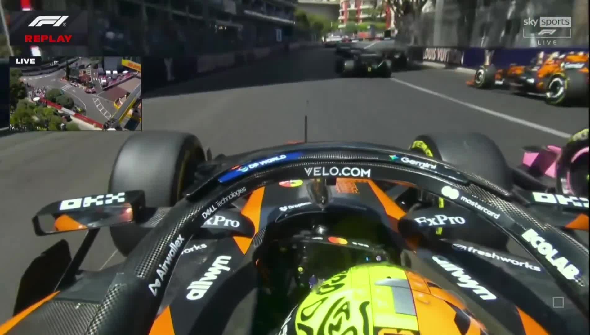 lando had to avoid max first then oscar squeezed him against the barrier allowing pierre through