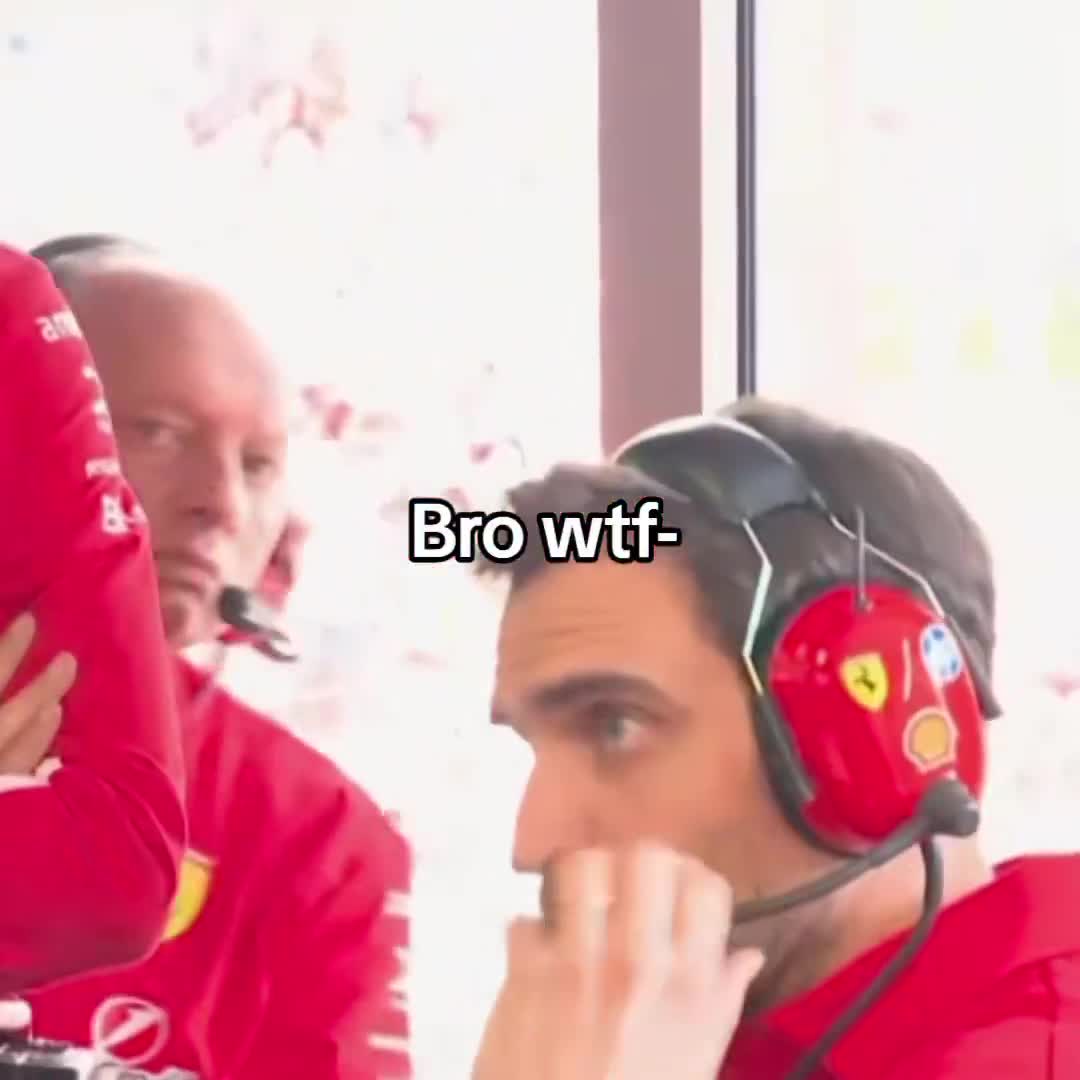 Fred Vasseur gestures for the cameraman to cut the feed while Charles Leclerc's reactions are being filmed