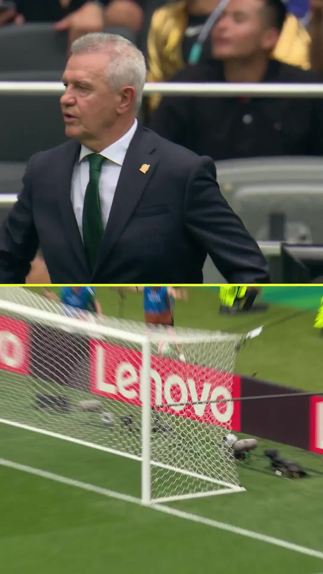 Javier Aguirre and the Mexico players celebrate the first goal of the 2026 FIFA World Cup against South Africa