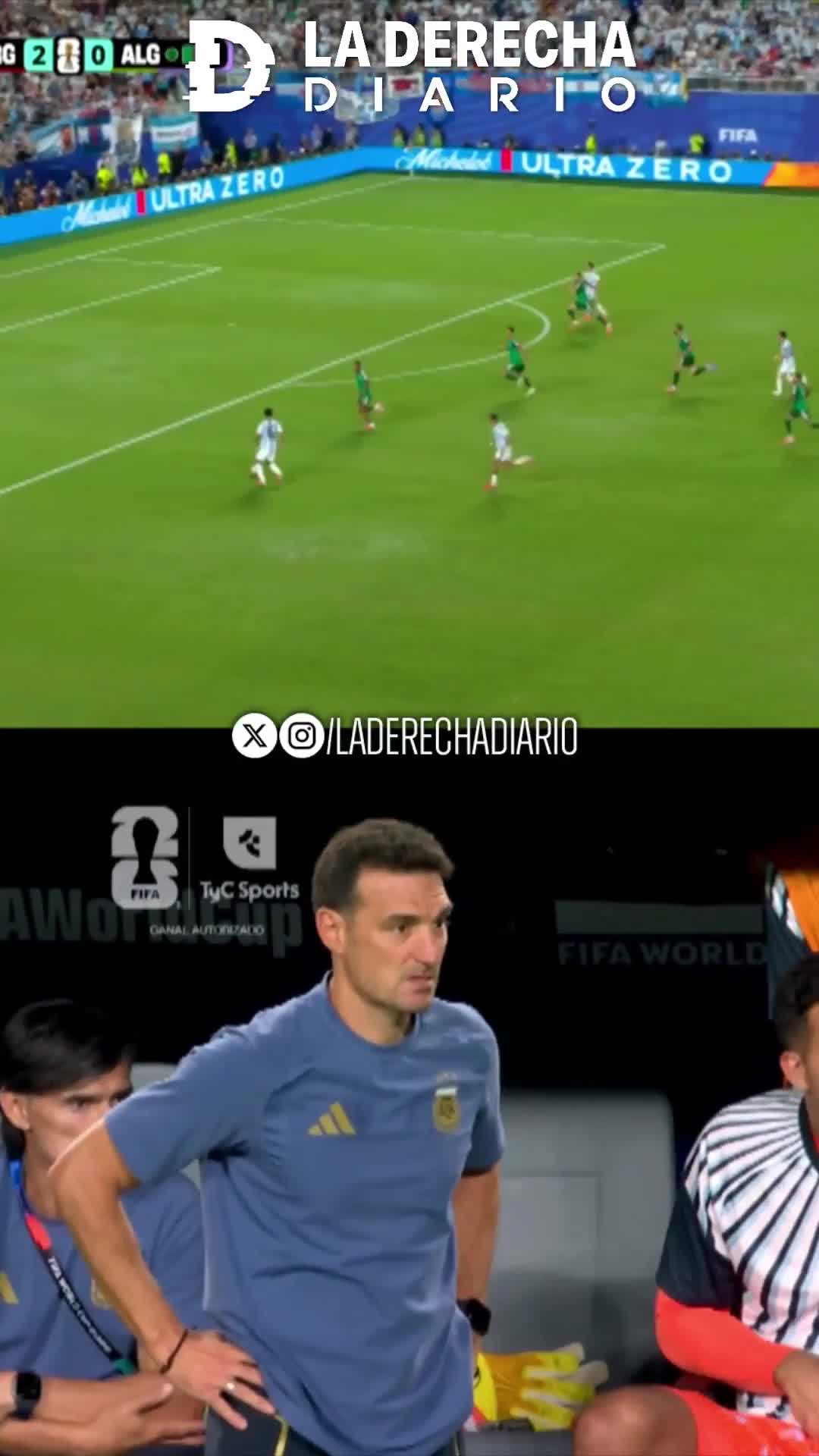 Scaloni's reaction after Lionel Messi's hat-trick.