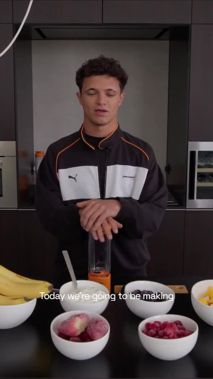 mclaren posting a video of lando making a smoothie