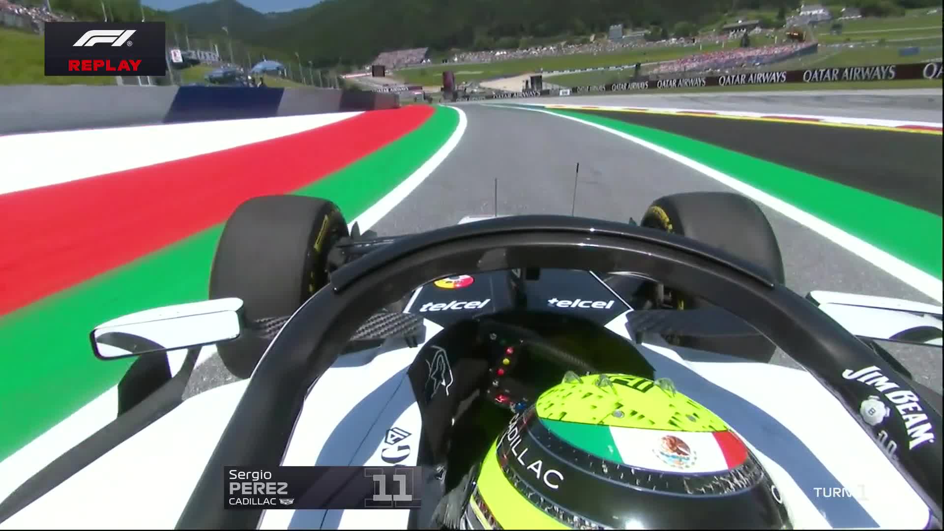 A double front lock-up for Sergio Perez into Turn 1 early on in FP3