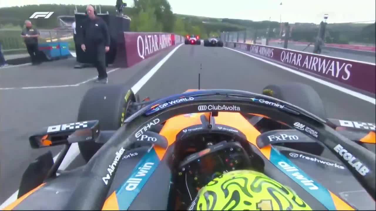 FIA officials react as Lando stops at the end of the pit lane