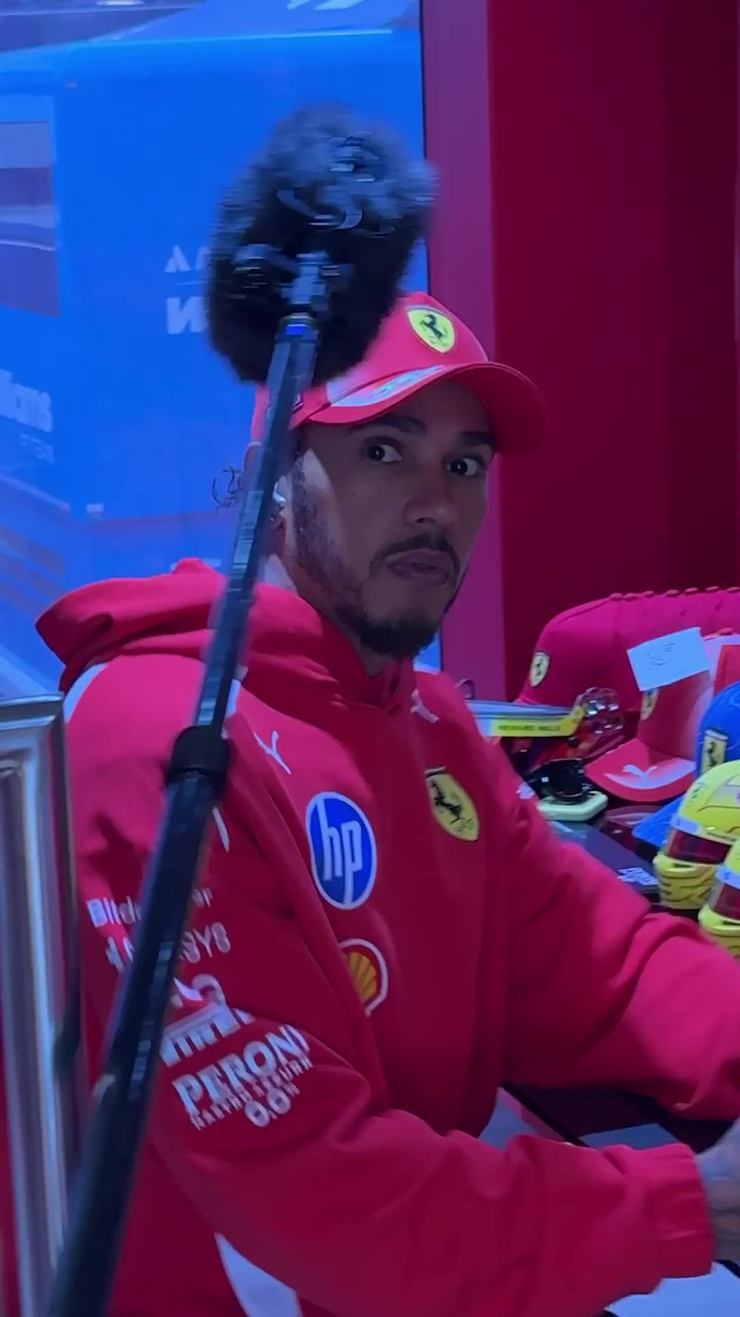 charles annoying lewis with the boom mic and lewis trying to expose his secret (pizza flavour he likes)
