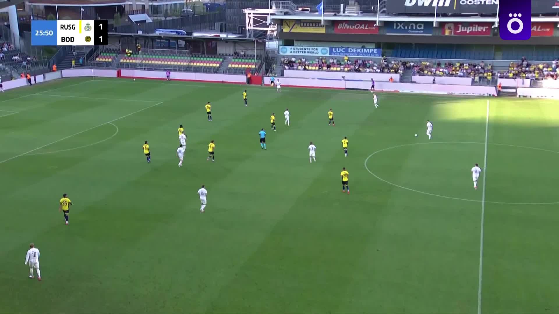 27' Penalty awarded for tripping and YC USG5 for DOGSO-fighting for the ball after good onside by AR2