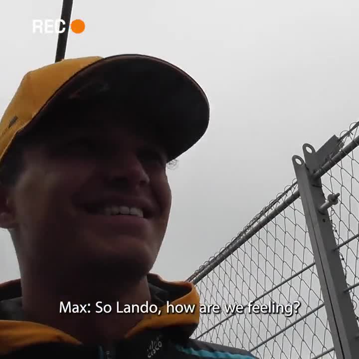 Max Verstappen with McLaren’s camera before the drivers’ parade at the 2023 Dutch GP