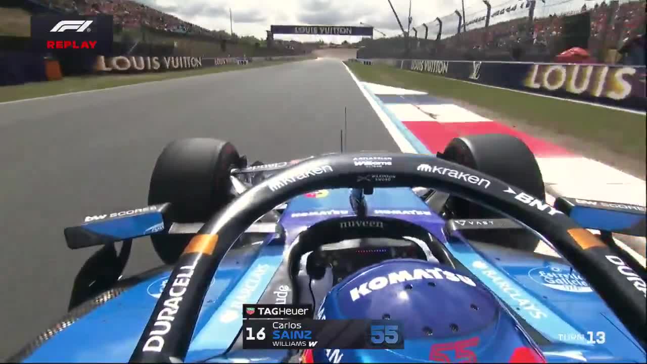 Carlos Sainz finds the gravel on the approach to the banking