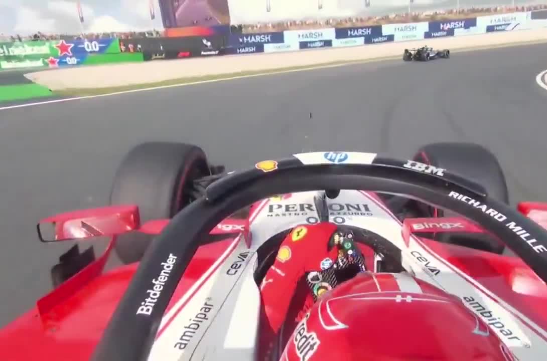 Charles' reaction as he goes straight past Hamilton after the race