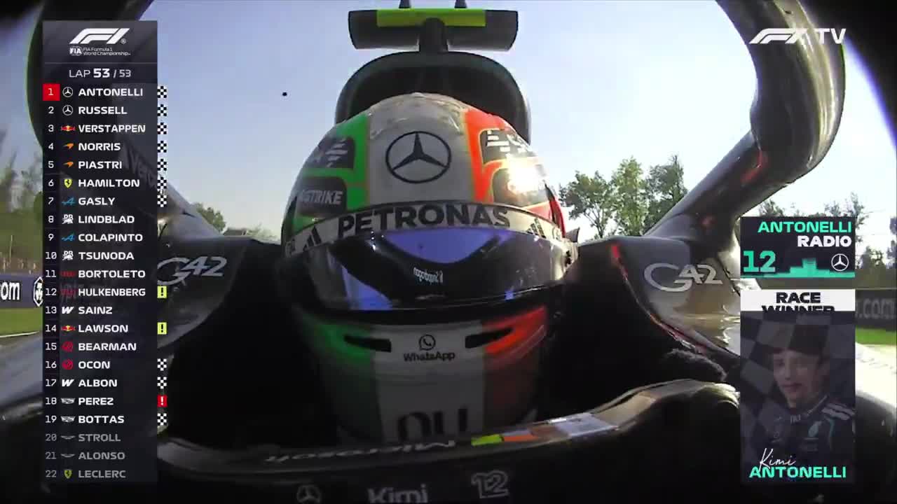 Andrea Kimi Antonelli's emotional radio coverage after winning his home race, the Italian Grand Prix