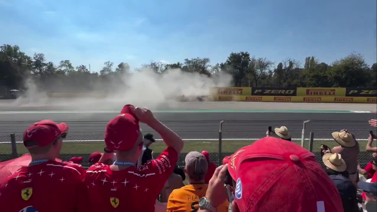 Fan-shot footage of Leclerc’s crash and the crowd’s reaction