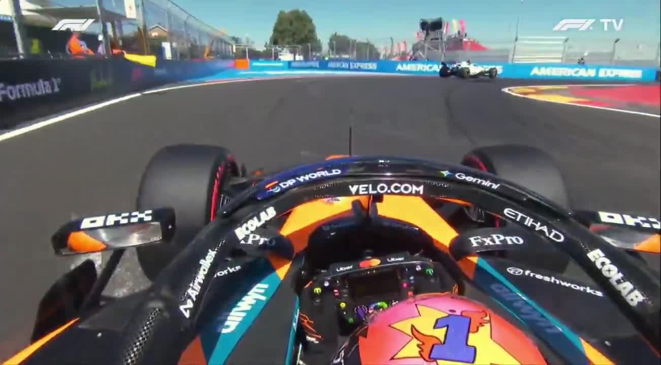 lando coming out of the tunnel to carlos stopped in front