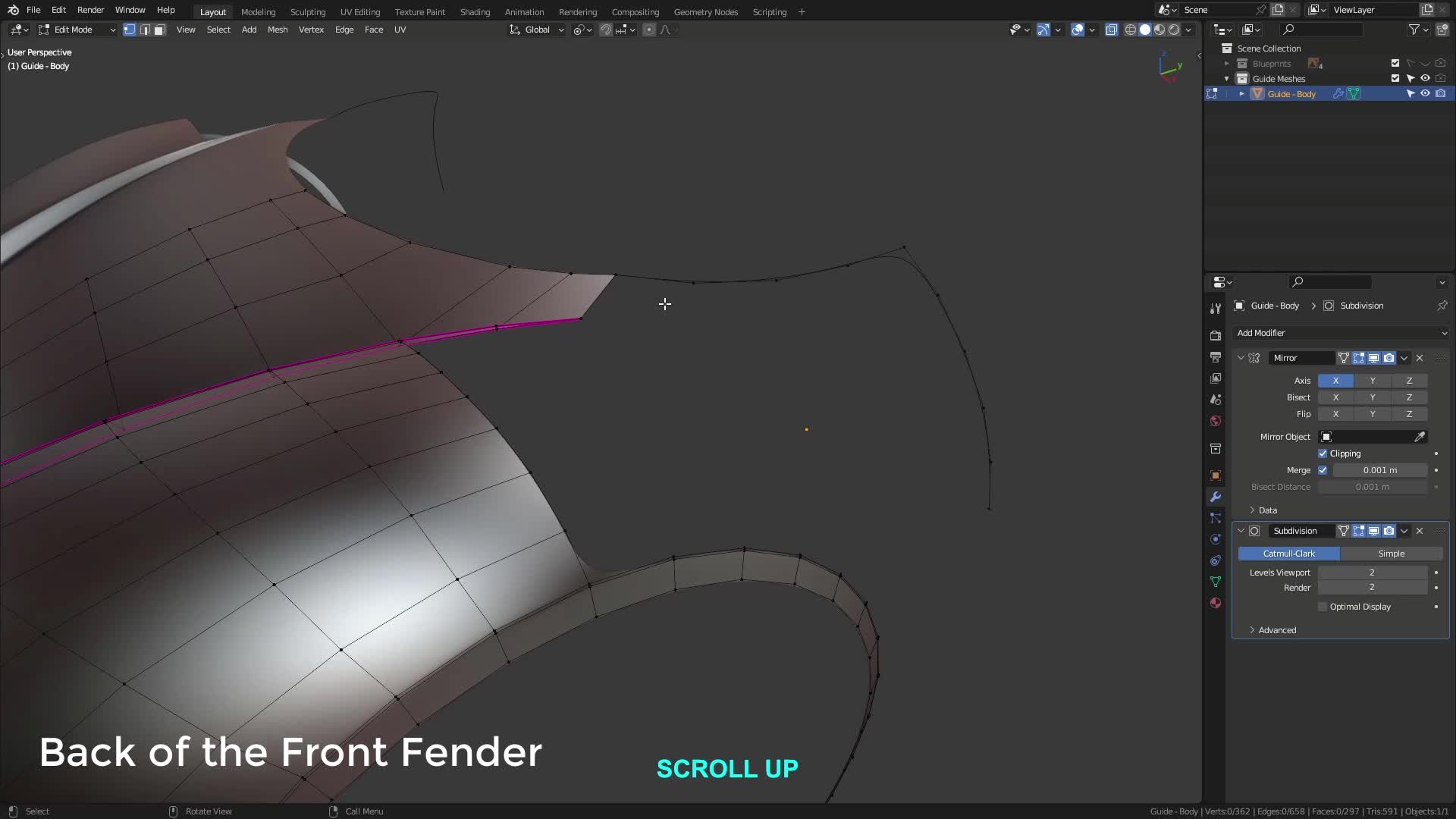 B3D - Cars IO - 03 - Modeling - Exterior - Guide Meshes - 09 - Back of the Front Fender