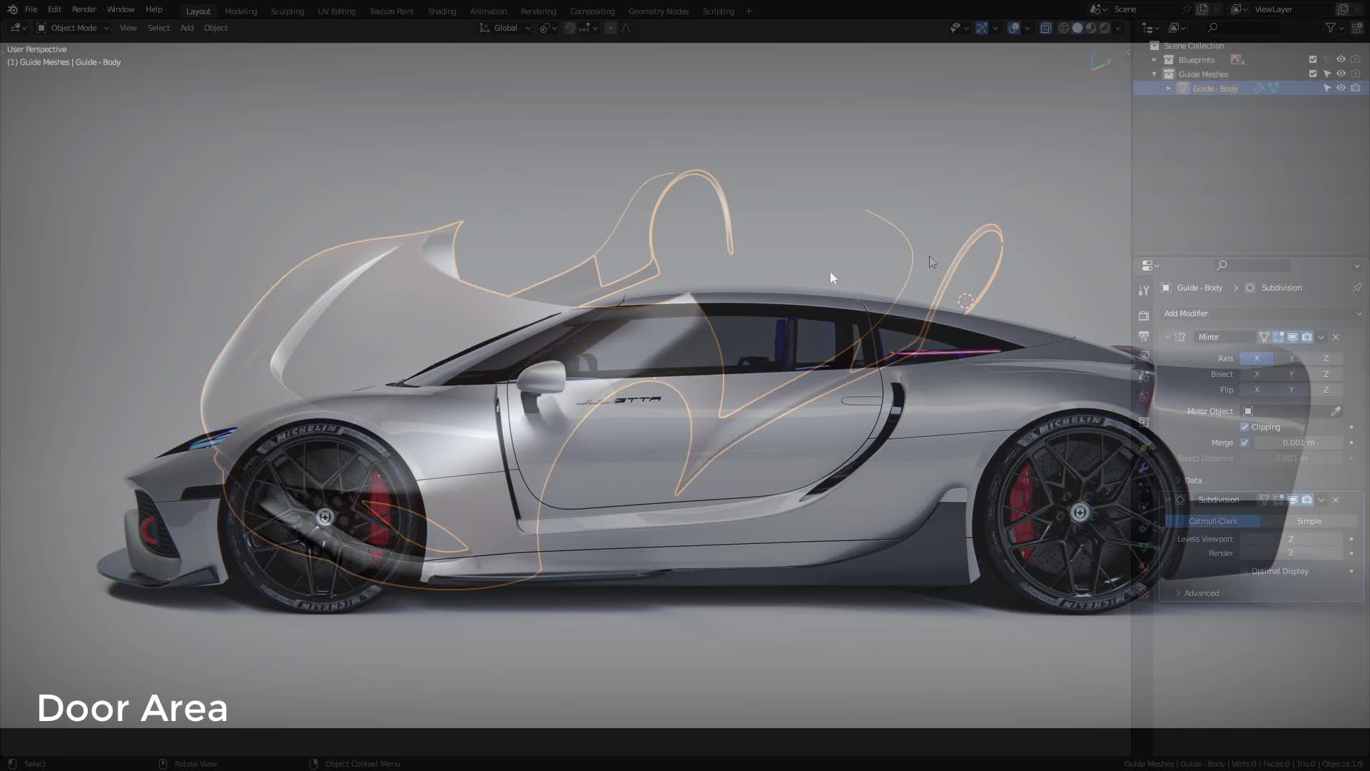 B3D - Cars IO - 03 - Modeling - Exterior - Guide Meshes - 13 - Door Area