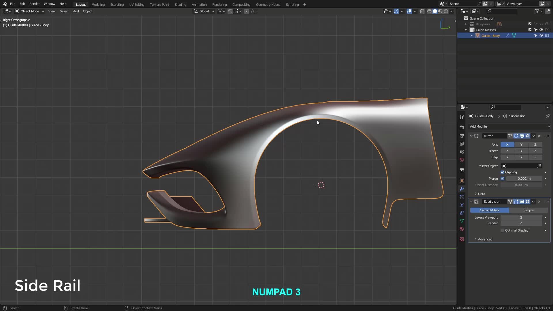 B3D - Cars IO - 03 - Modeling - Exterior - Guide Meshes - 12 - Side Rail