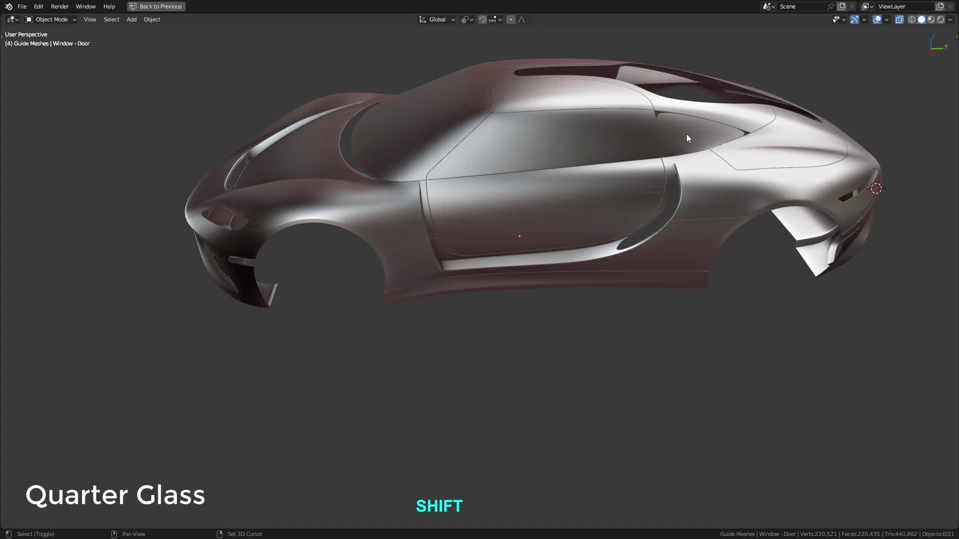 B3D - Cars IO - 05 - Modeling - Exterior - Windows - 03 - Quarter Glass