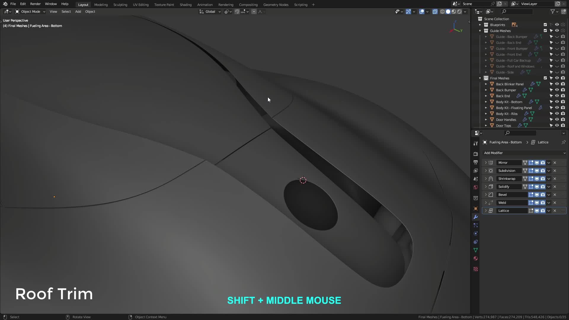 B3D - Cars IO - 06 - Modeling - Exterior - Plastics - 13 - Roof Trim