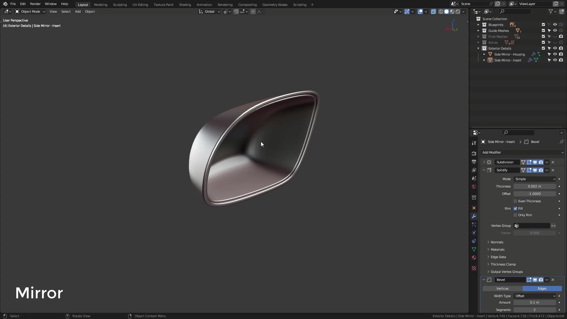 B3D - Cars IO - 07 - Modeling - Exterior - Side View Mirror - 03 - Mirror