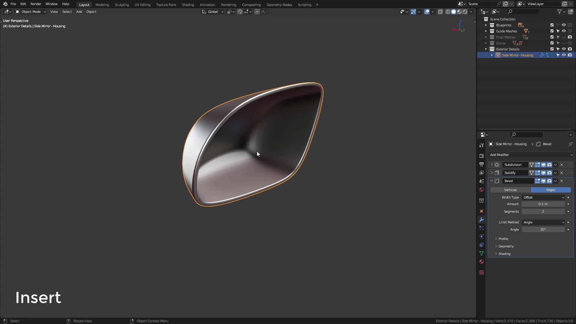 B3D - Cars IO - 07 - Modeling - Exterior - Side View Mirror - 02 - Insert