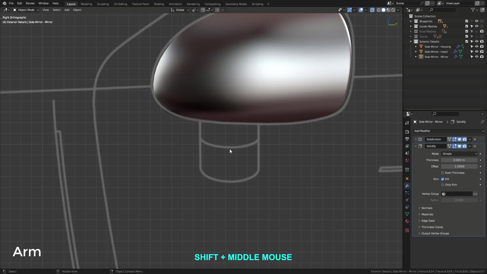 B3D - Cars IO - 07 - Modeling - Exterior - Side View Mirror - 04 - Arm